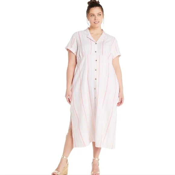 Terra & Sky | Dresses | Nwt Terra Sky Linen Button Down Midi Dress With  Pockets Size 4x | Poshmark